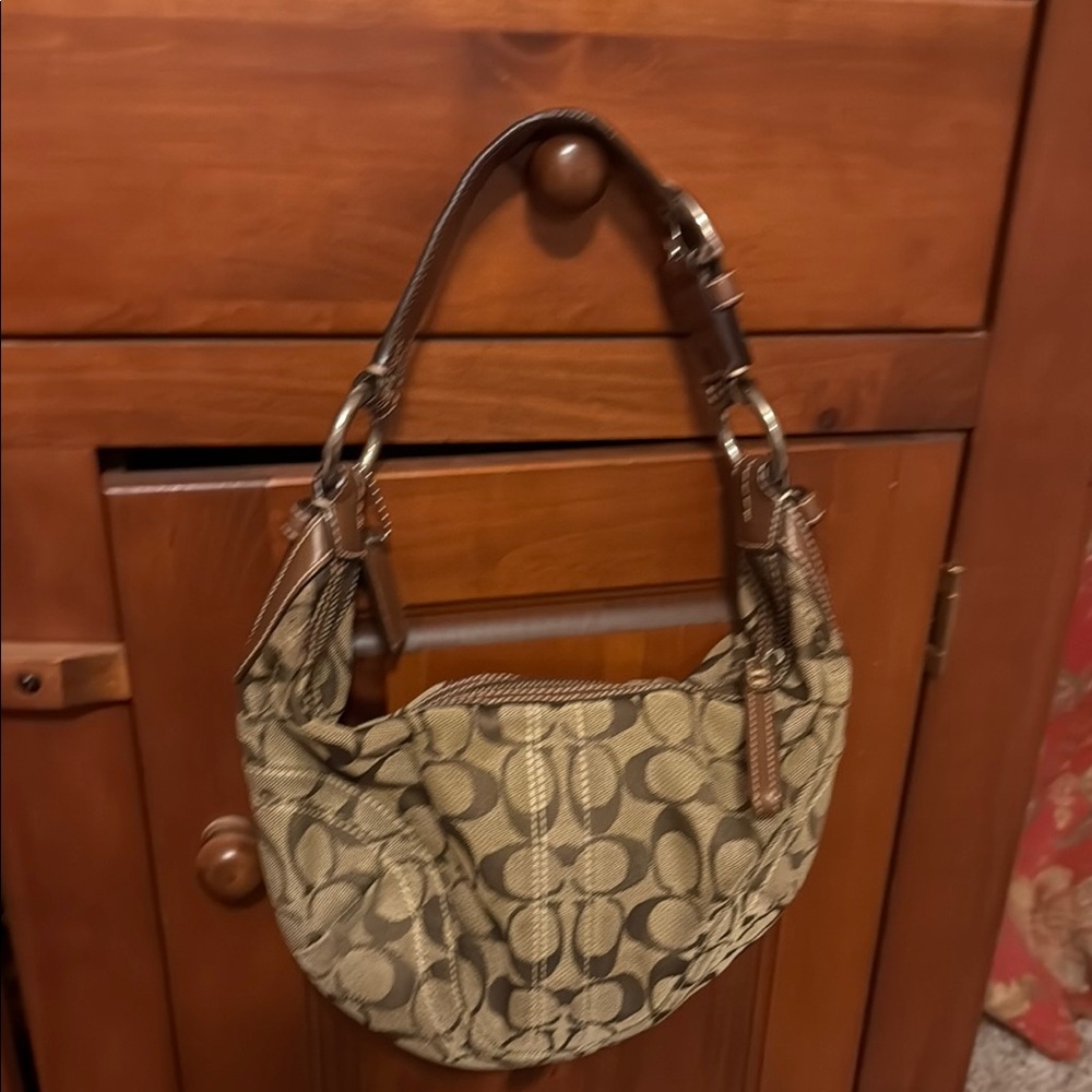 Coach Tan Shoulder Bag with Signature Design